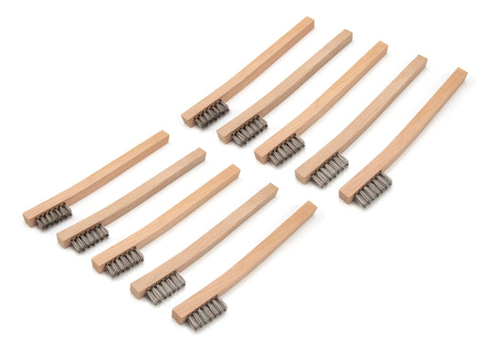 Steelman Stainless Steel 1200-Bristle Count Wire Brush for Mechanics and Painters, Removes Rust and Paint from Metals, Wood Handle, 10 Pack