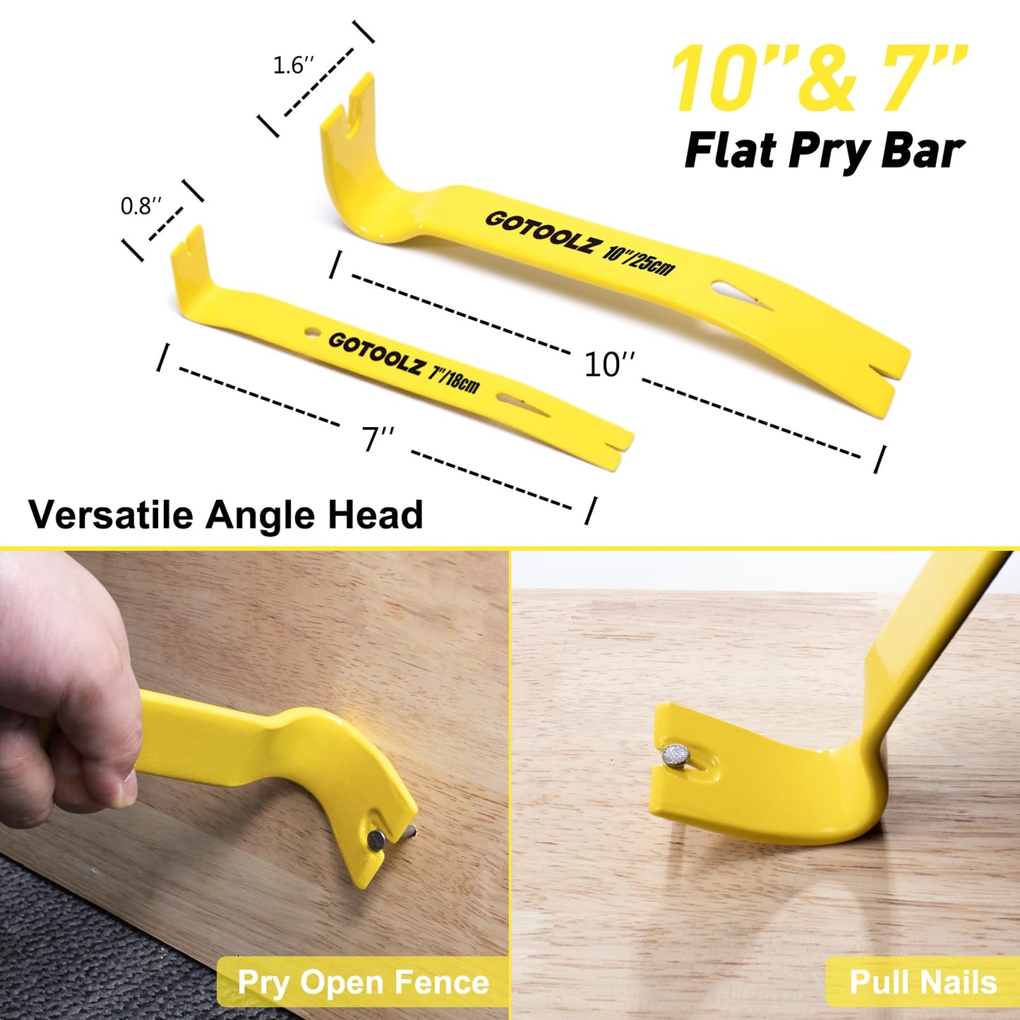 4-Piece Pry Bar & Nail Removal Tool Set – 12” Claw Pry Bar, 10” & 7.5” Flat Crowbars, 8” End Cutting Pliers for Baseboard & Floor Nails