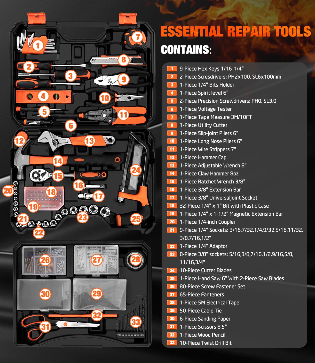 328-Piece Tool Set - Tool Kit Toolbox Storage Case with Drawer, General Household Hand Tool Kit Perfect for Home & DIY Repairs