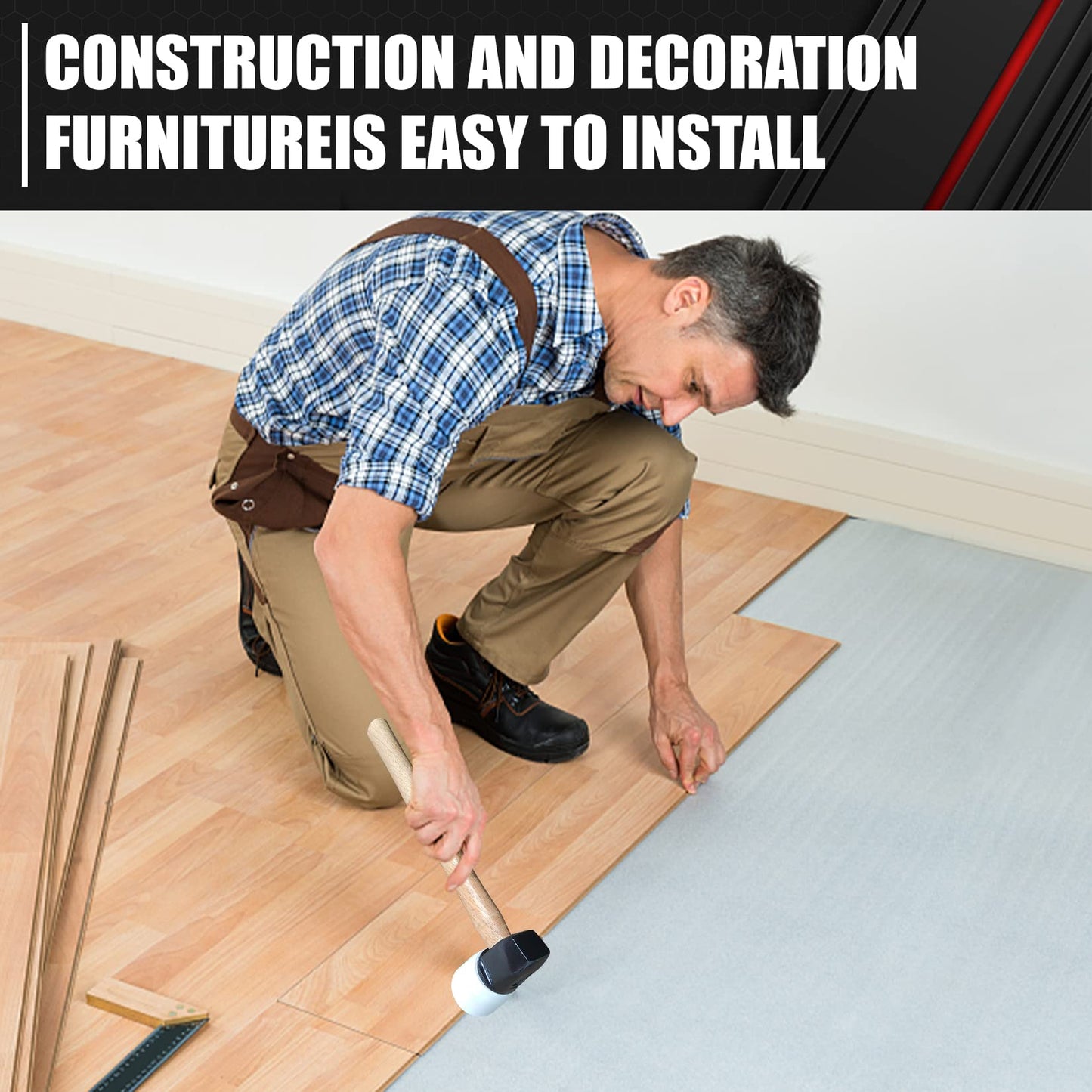 C&T White Rubber Flooring Mallet with Replaceable Head,Non-Marring Head, Wood Handle, 1 Replacement head