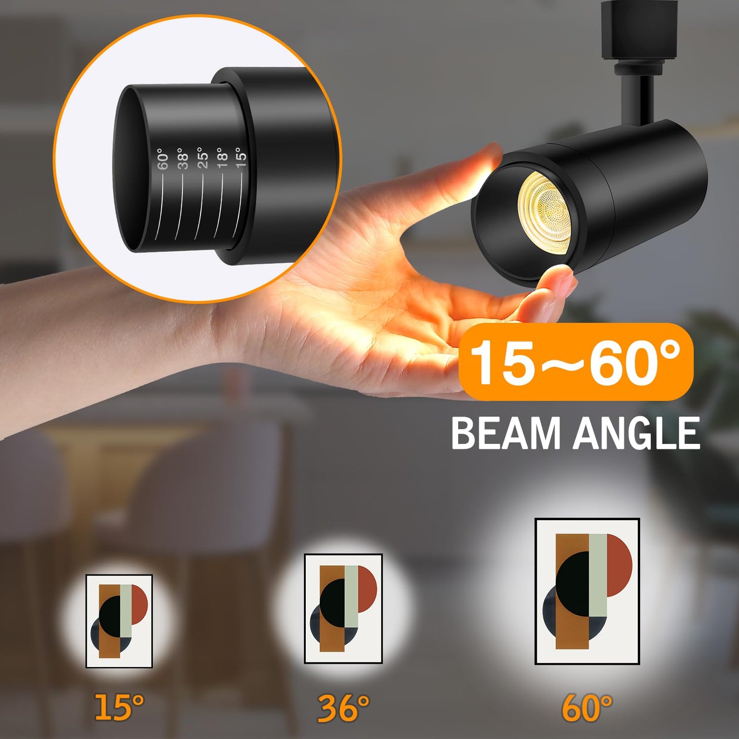 2025 Upgraded 10-Color Zoomable 12W LED Track Lights, Dimmable H-Track Spotlight 15°-60°, CRI90, 1200lm, Remote, 4-Pack Black