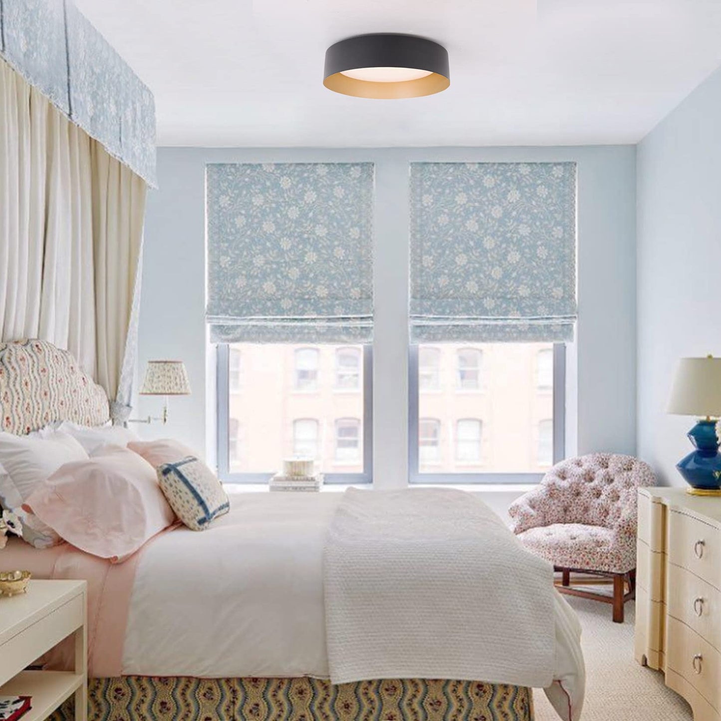 Bargeni 12.5" LED Flush Mount Ceiling Light, Matte Black & Gold, 18W Dimmable 3000K Warm White, Indoor Outdoor Bedroom Hallway