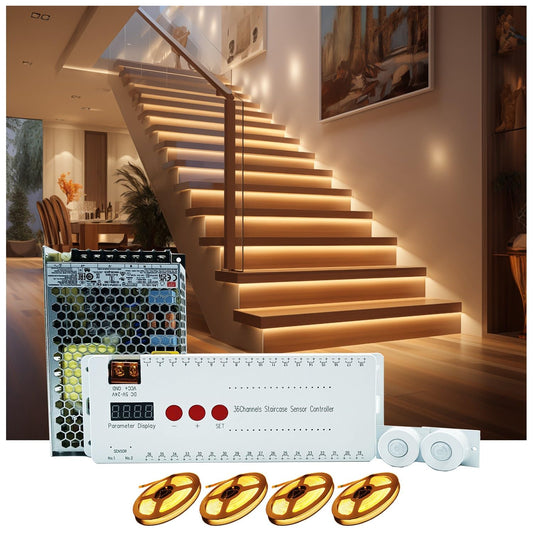 AUTUNEER Motion Sensor Stair Lights, 16-Step Indoor LED Strip, 40" Cuttable, 3000K Warm White Smart Stairway Lighting Kit
