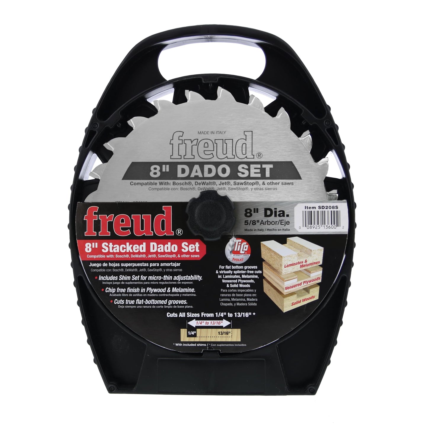 Freud Pro Dado Set 8" x 12T, Tico Hi-Density Carbide, 5/8" Arbor, 6000 RPM Max – Precision Crosscut Performance SD208S
