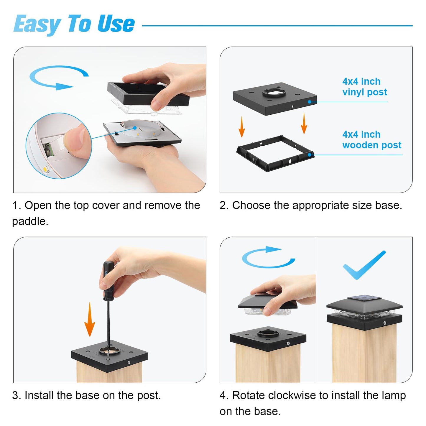 VOLISUN 4x4 Solar Post Cap Lights 12-Pack, Waterproof Outdoor Fence & Deck Lights, Black, Warm White, Solar Powered for Garden/Patio