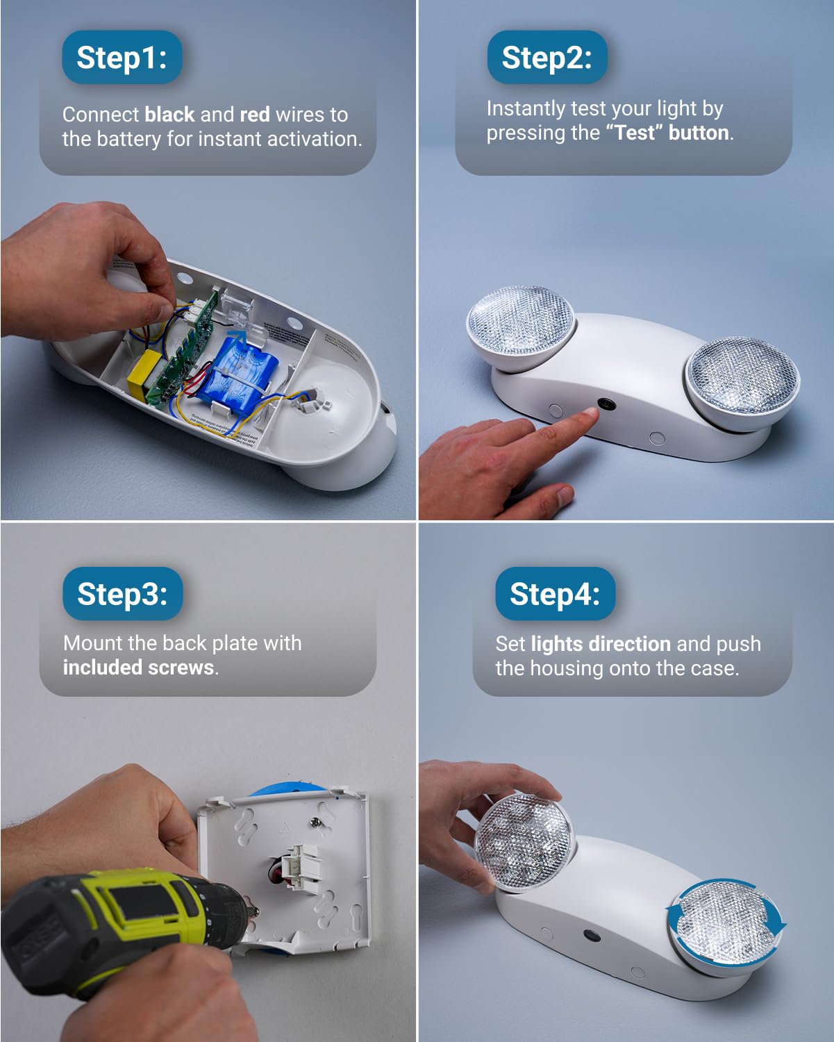 Sunco 6-Pack Outdoor Emergency LED Light, 2 Adjustable Heads, 200 Lumen, 6500K, Fire-Resistant, Wall Mount, Backup Battery, White