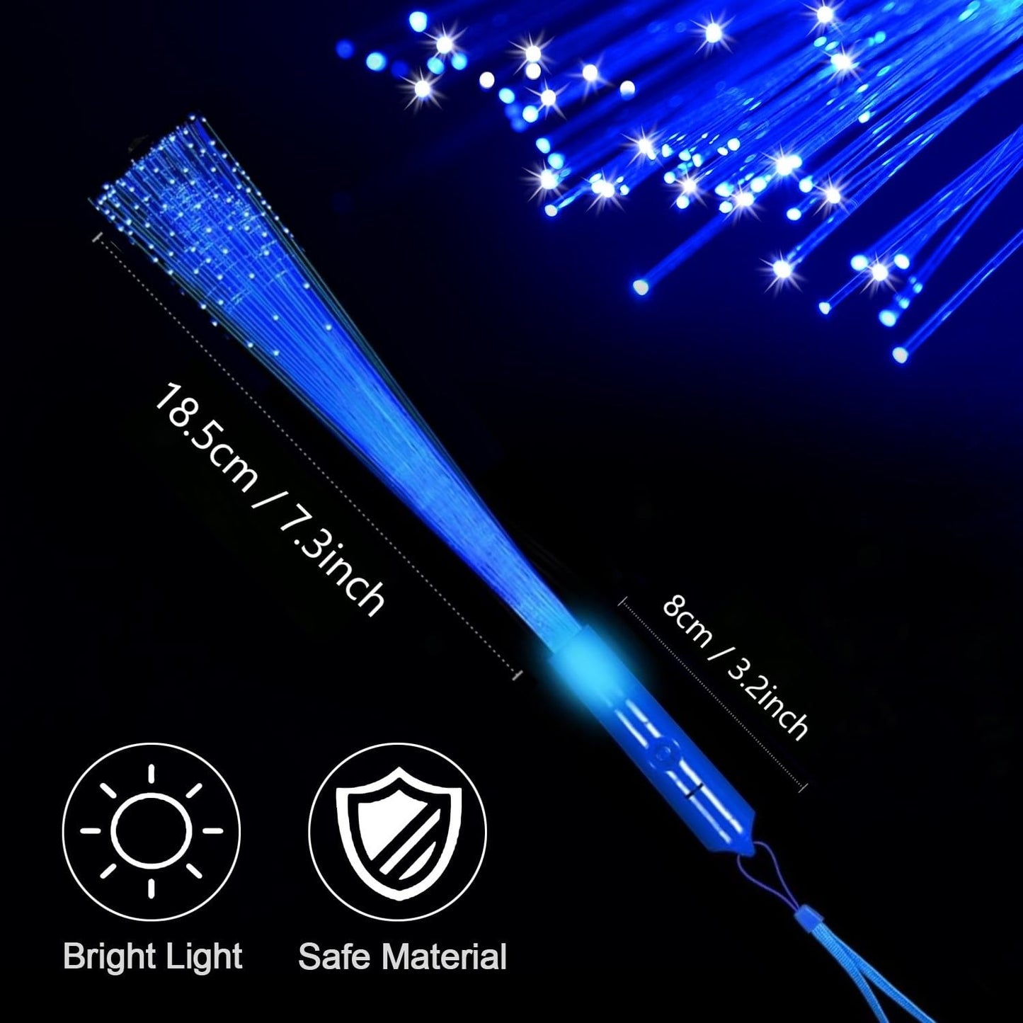 NUDALA 24 Pack Blue Glow Fiber Optic Wands, Light-Up Glow Sticks with 3 Light Modes for Christmas, Valentine’s Day, Easter, 4th of July, Concerts & Clubs