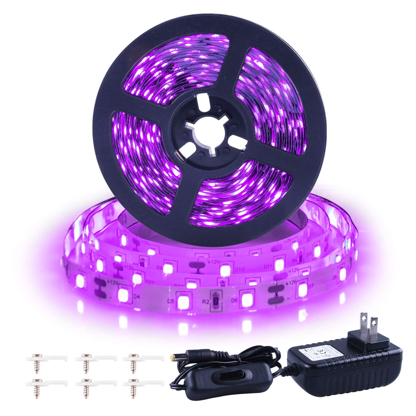 Ontesik 20ft LED Black Light Strip Kit, 360 LEDs, 12V Flexible UV Strip for Bedroom, Party, Wedding, Halloween & Dark Events