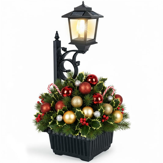 PASAMIC 2-in-1 Outdoor Flower Pots with Solar Lamp, Wall Mount or Freestanding, Waterproof Decorative Light for Garden, Patio, Door