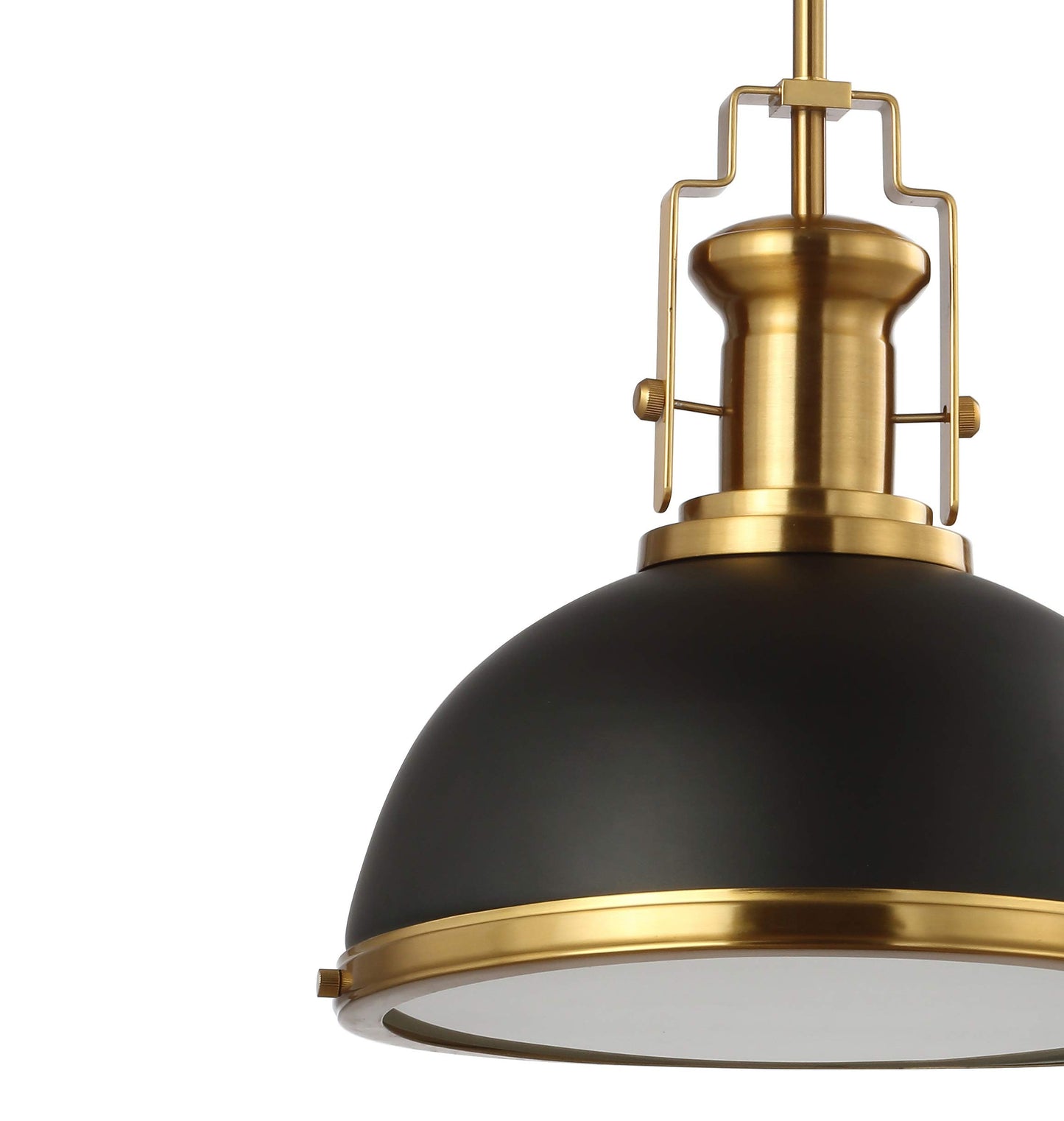 JONATHAN Y JYL9536A 13" Modern Industrial Dome Pendant Light, Black & Brass Gold, Adjustable Hanging Fixture for Kitchen, Dining & Entryway