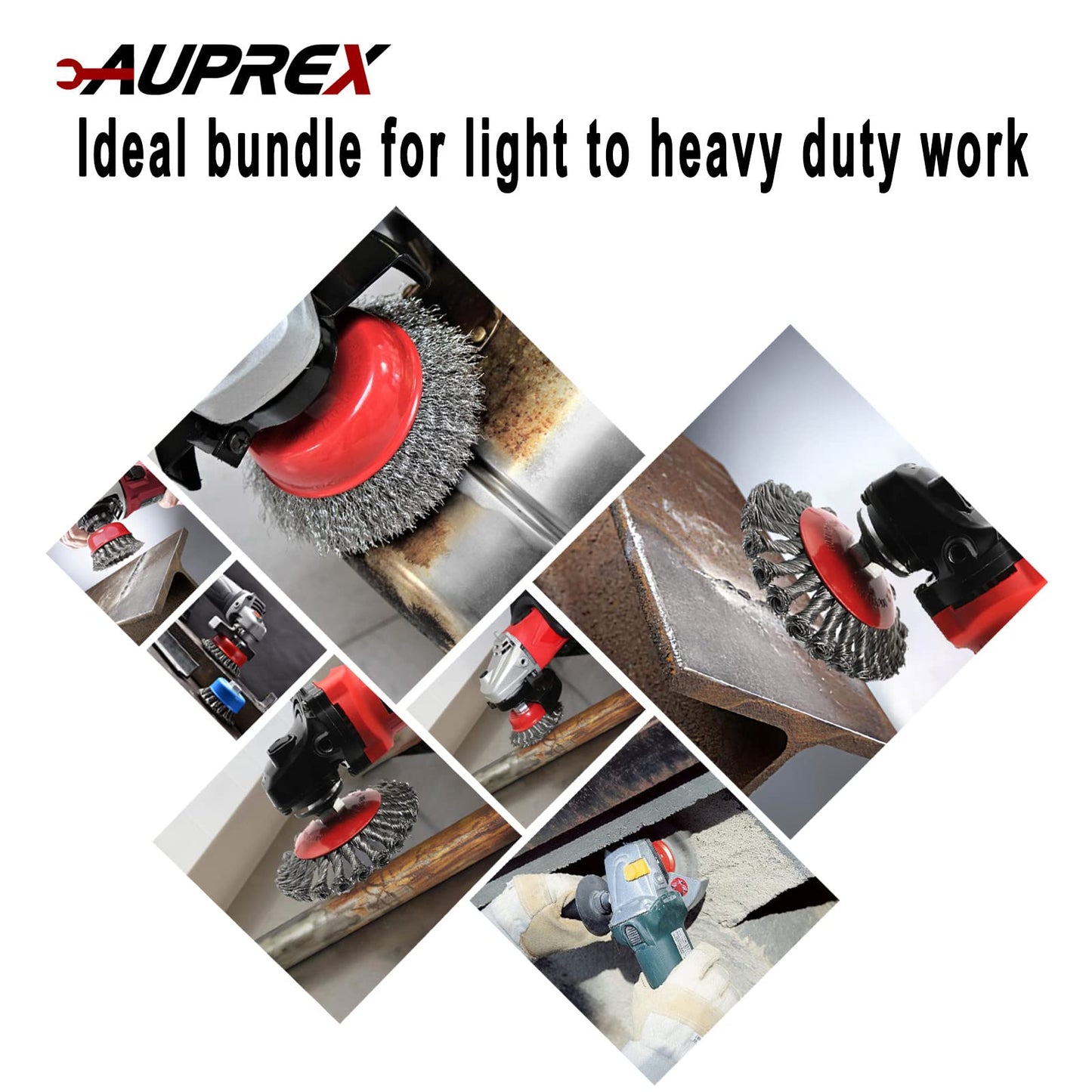 AUPREX 4 Pack Wire Wheel Brush Set for Angle Grinders, 4 & 3 Inch, 5/8'-11 Thread Arbor, Twist Knotted Coarse Crimped Wire Brushes