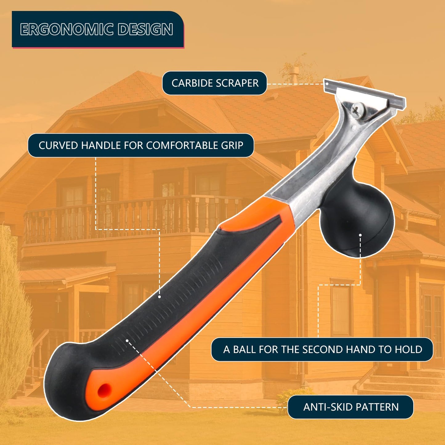 Premium 2.5" Ergonomic Carbide Scraper, Heavy-Duty Paint & Floor Scraper for Varnish, Glue, Rust, Paint, Resin, Stains, Putty & Scratches