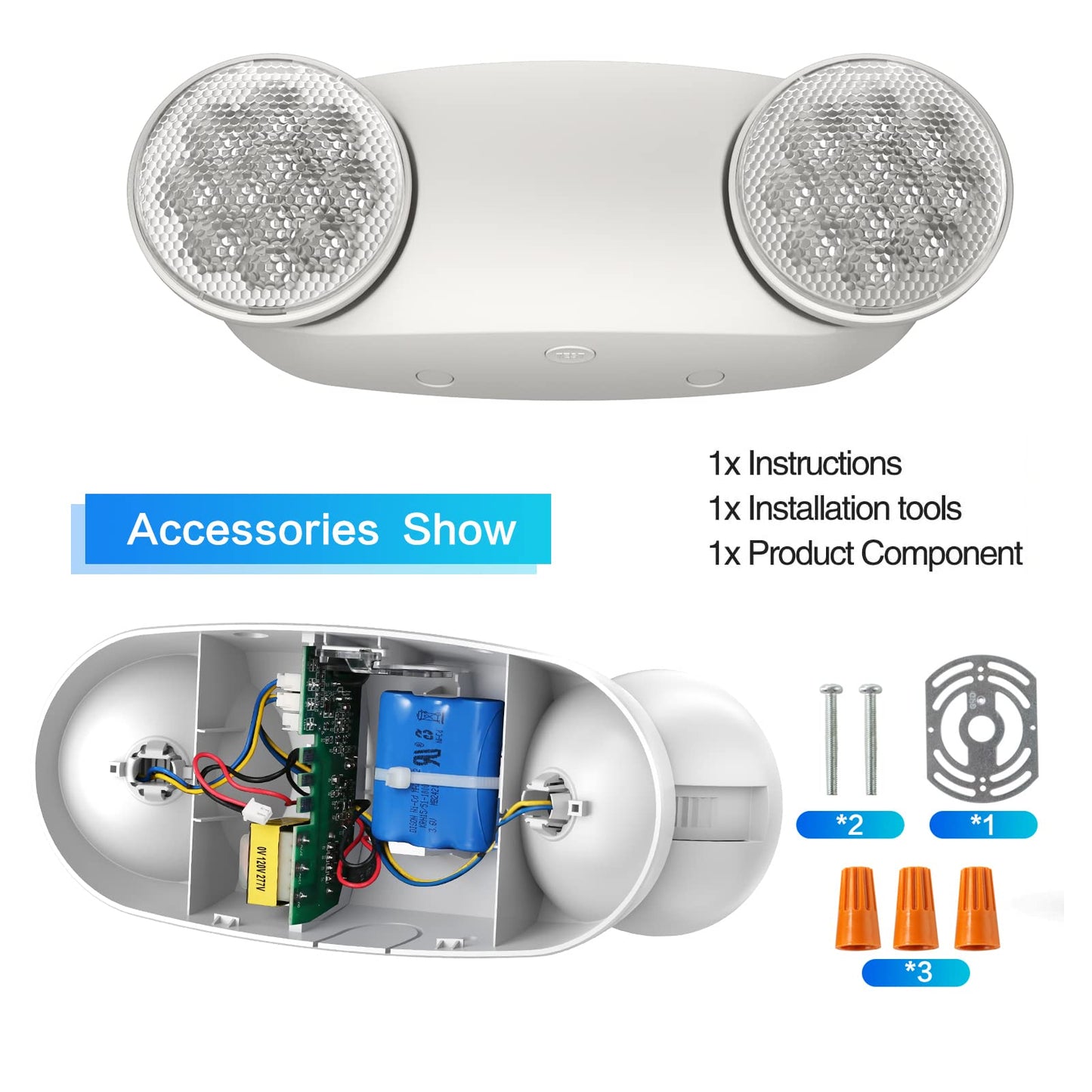 Spectsun LED Emergency Exit Light 1-Pack, UL 924 Certified, Battery Backup, 2 Adjustable Bug Eye Heads for Commercial Use