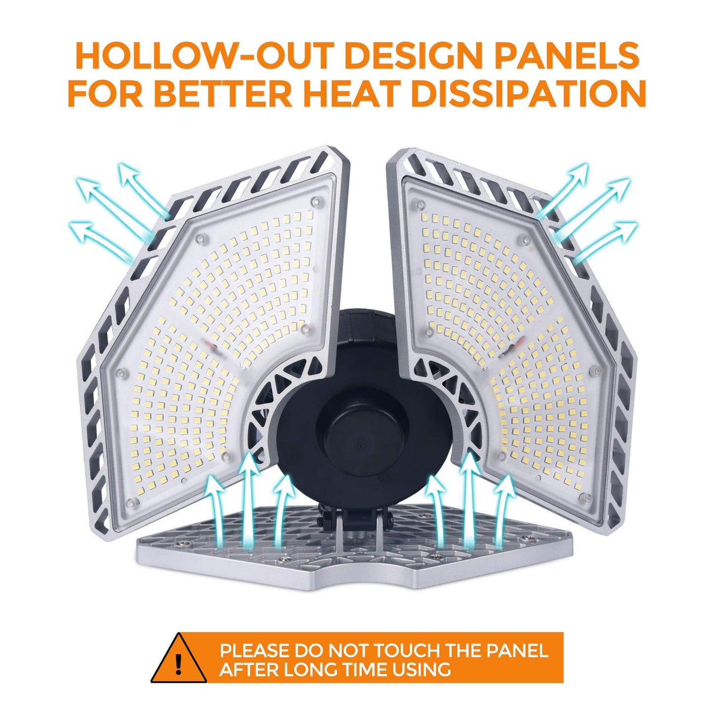KERNOWO 140W LED Garage Light, 18500 Lumens, 6000K Daylight, Deformable 3-Panel Ceiling Fixture, E26/E27 Triple Glow for Workshop