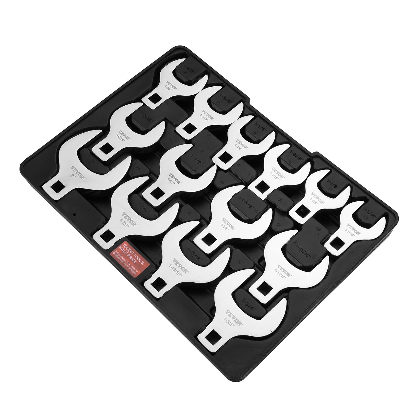 VEVOR 14-Piece 1/2" Drive SAE Crowfoot Wrench Set (1-1/16"–2") with Storage Tray, 40Cr Steel, Laser Etched, for Mechanical Repairs