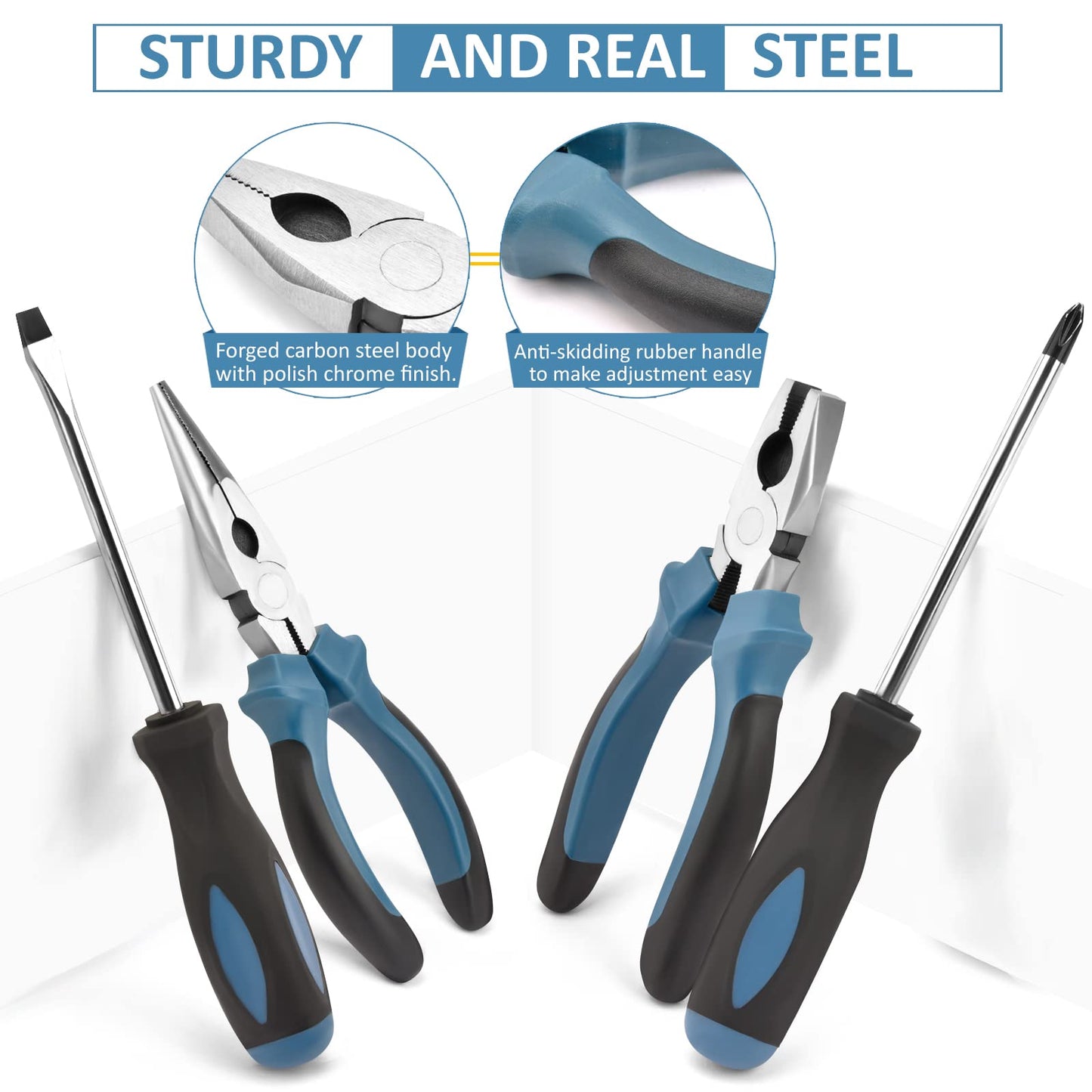 Sundpey 148-Pc Home Tool Kit – Portable Hand Tools Set with Case, Screwdriver, Pliers, Wrench, Hex Key & Voltage Tester