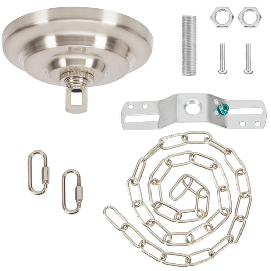 SHENGQINGTOP Heavy Duty 5.3" Canopy & 5.9 ft Chain Ceiling Mount Kit for Pendant, Chandelier, or Swag Lights, Brushed Nickel