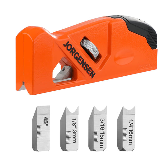 JORGENSEN Chamfer Plane with 4 Cutter Heads, Woodworking Hand Plane for Edge Trimming, Corner Flattening, and Storage Space