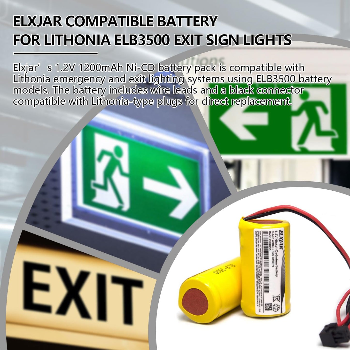 Coonyard (2-Pack) 1.2V 1200mAh Ni-CD Battery Pack Replacement for Lithonia ELB3500 Exit Sign Emergency Light