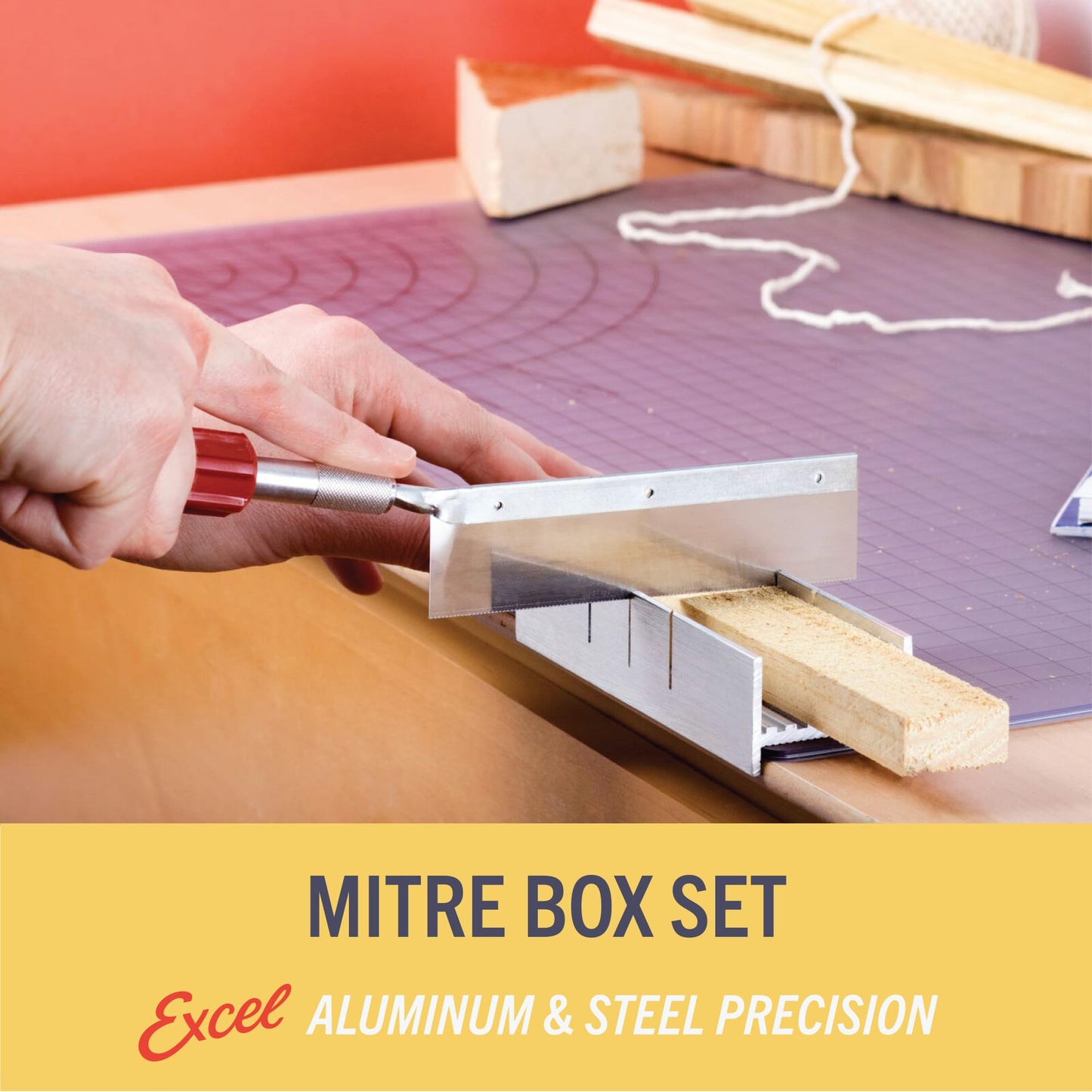 Excel Blades 6" Metal Mitre Box Set with K5 Handle & Razor Pull Saw – Aluminum/Steel, 45° & 90° Cuts for Wood, Plastic & Soft Metals, USA