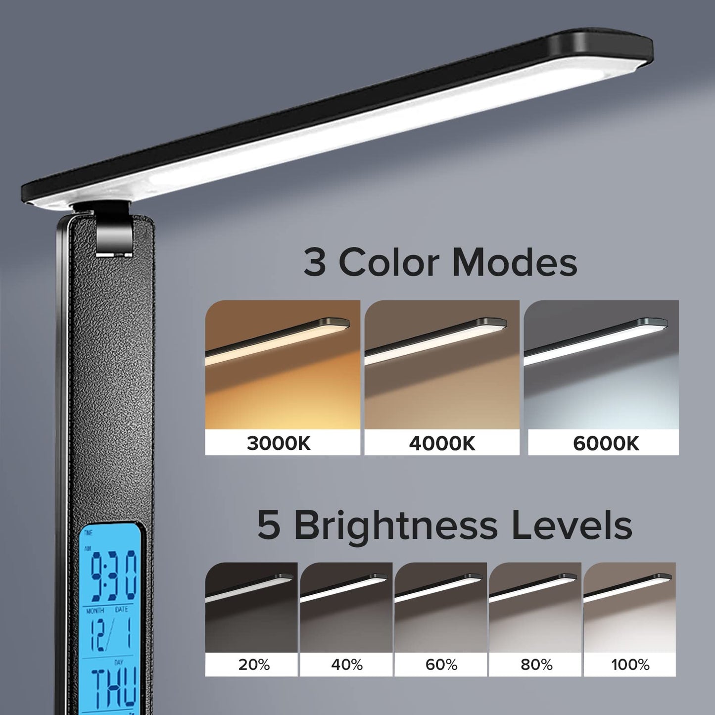 LAOPAO Desk Lamp with Wireless Charger: USB Charging Port, Table Lamp with Clock, Desk Lamps for Home Office College Dorm Room Essentials