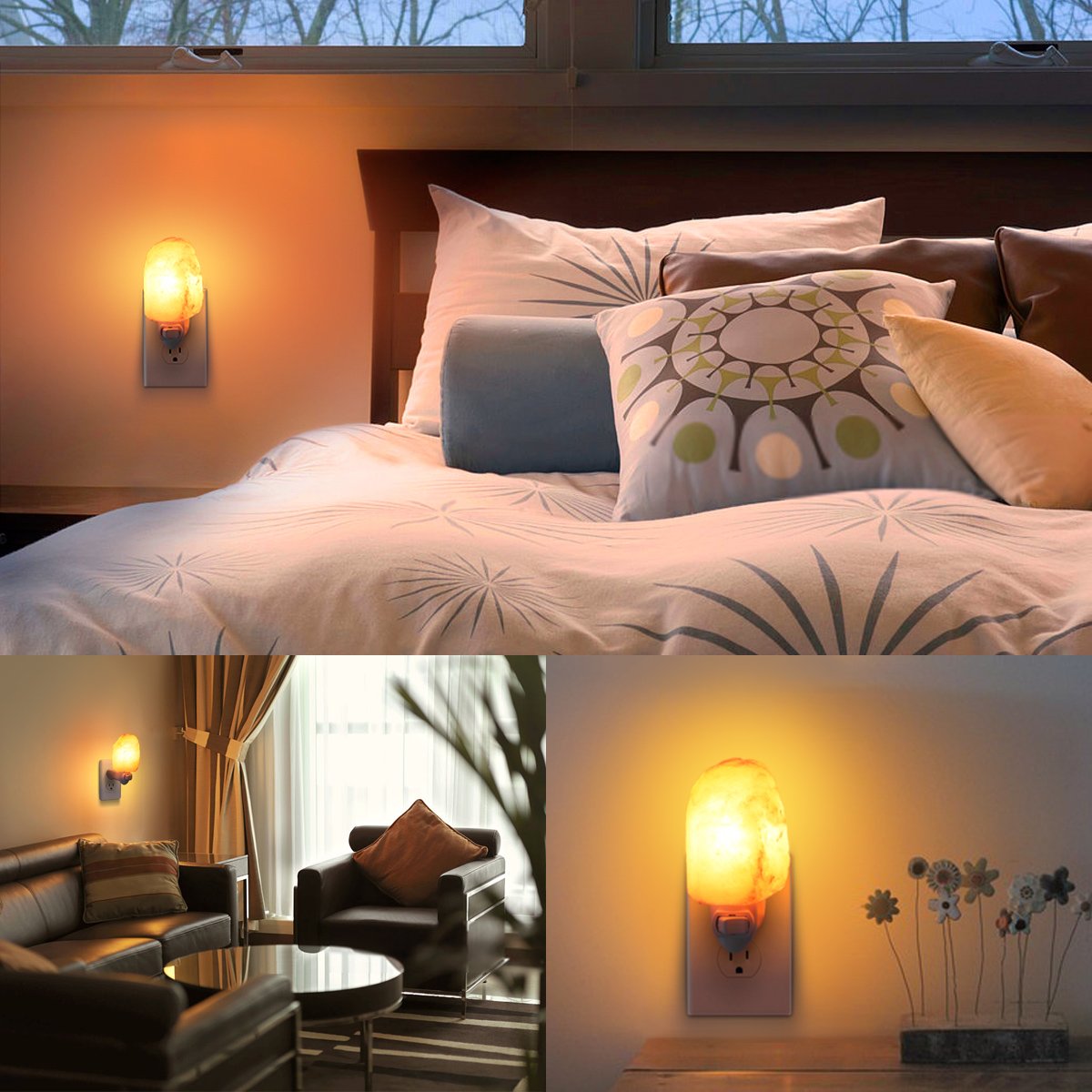 AMIR Upgraded Himalayan Salt Lamp 2 Pack – Natural Crystal Salt Night Light with 4 Bulbs, Mini Hand Carved, UL Wall Plug Decor