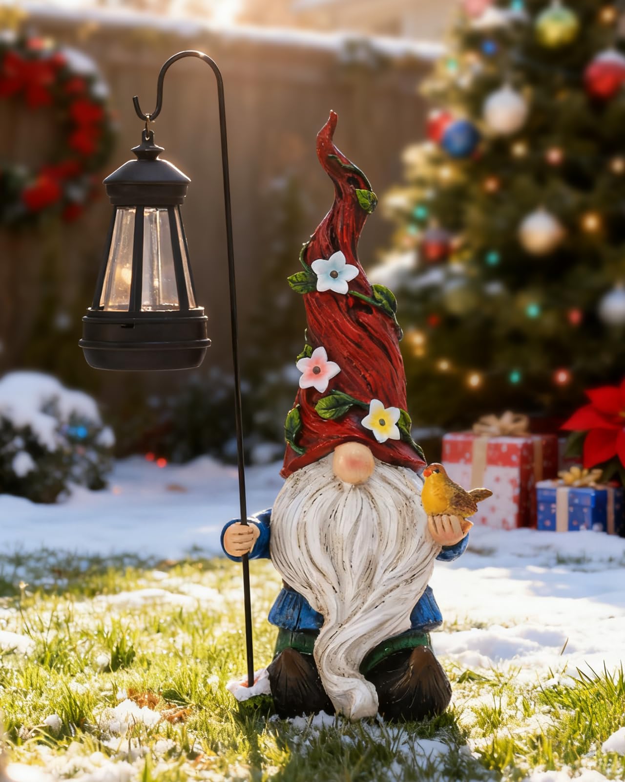 Pohabery Christmas Gnomes Outdoor Statue with Solar Lights – Garden & Patio Decor, Yard Gnomes, Holiday Gifts for Women & Mom