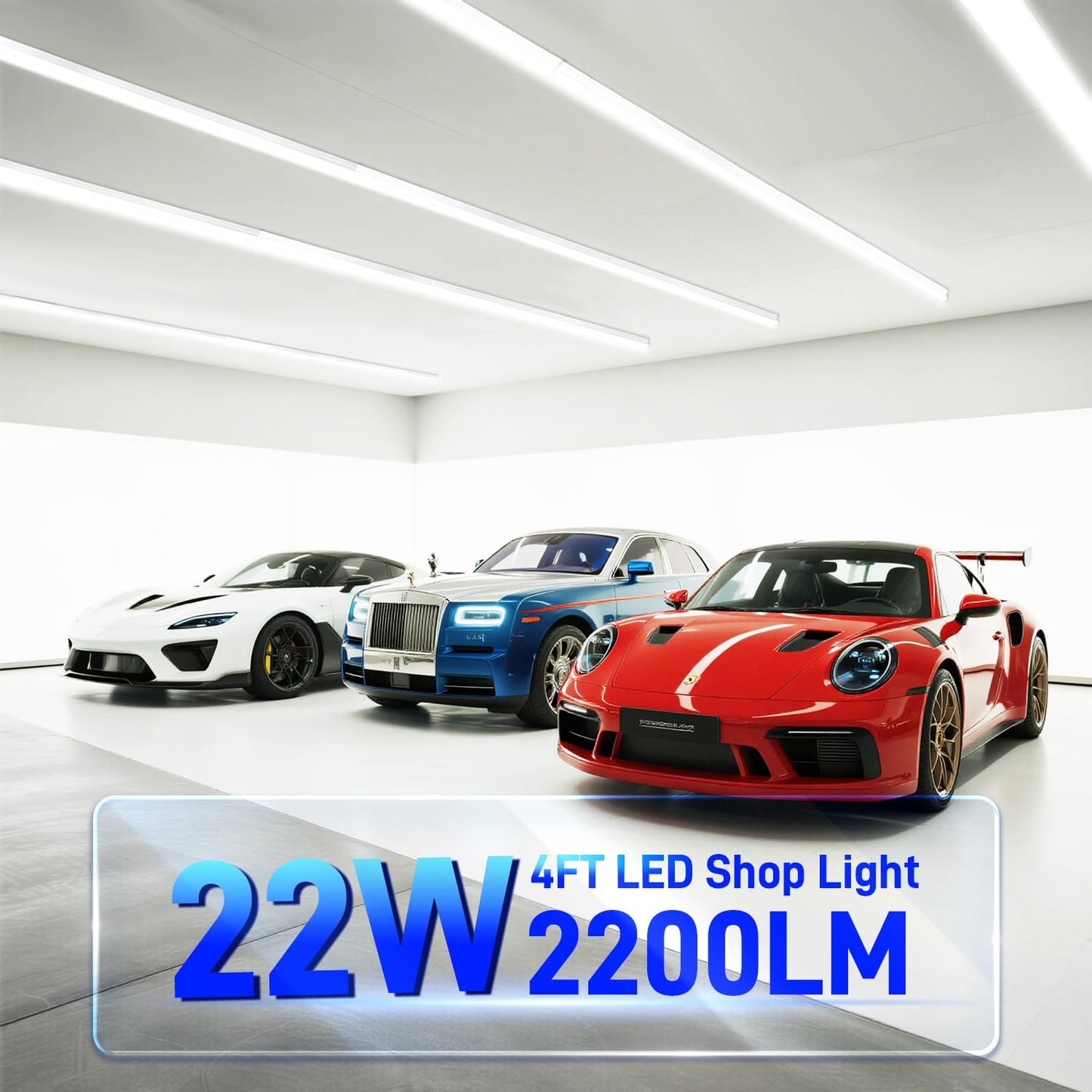 hykolity 2-Pack 4FT LED Shop Light, 22W 2200lm 6500K, Linkable Utility Fixture with Built-in On/Off Switch