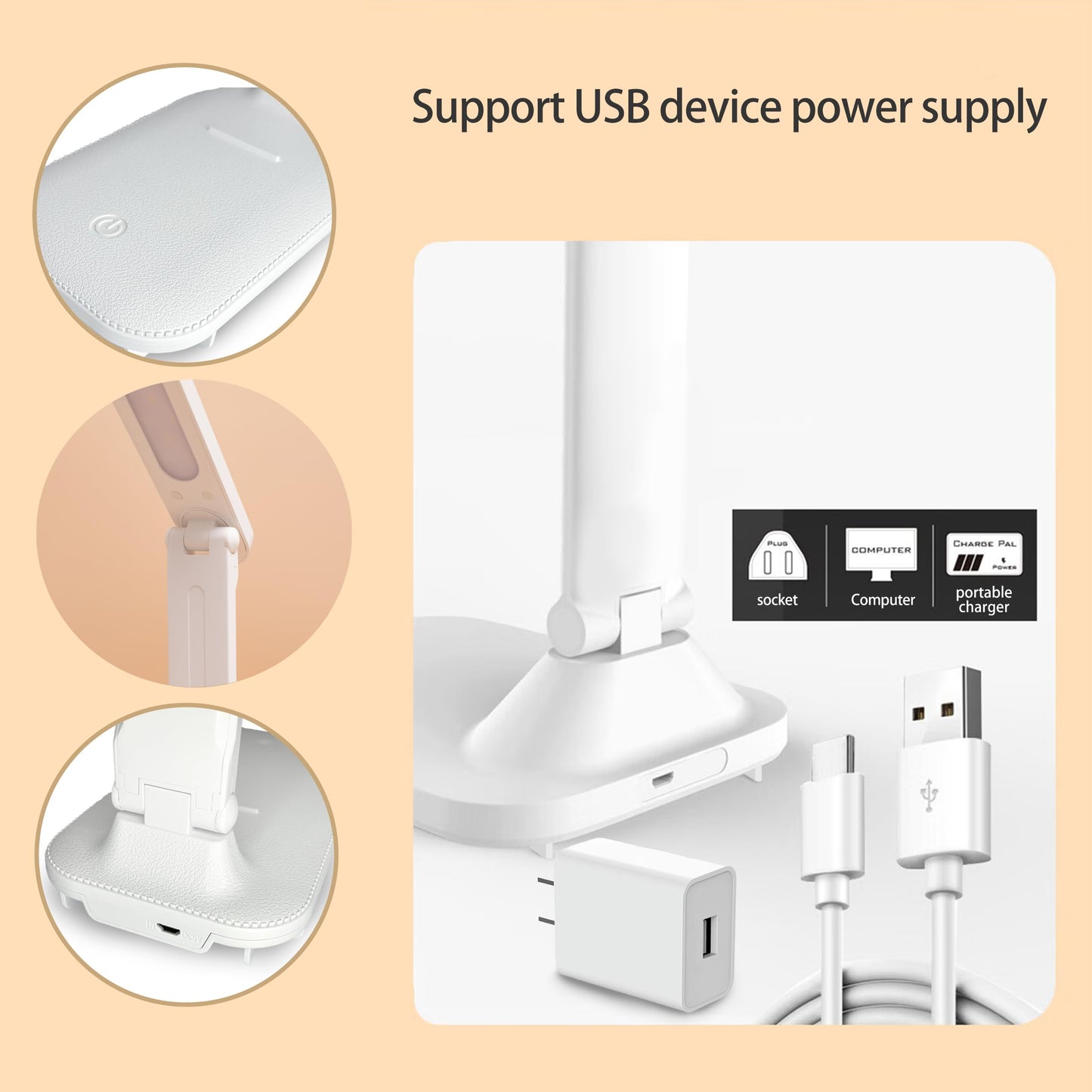 R RUCKERCO LED Desk Lamp, Dimmable Reading Light with 3 Lighting Modes, Eye-Care Desk Lamp with USB Charger for Home Office & Gift