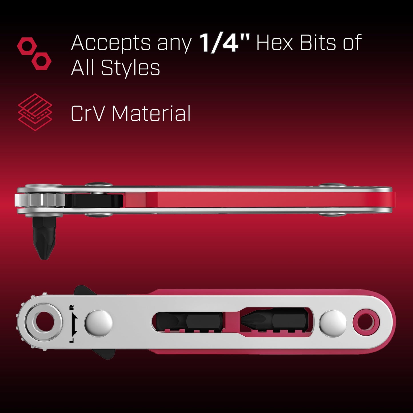 Bates Mini Ratchet Wrench, 1/4" Magnetic 90 Degree Screwdriver, Low Profile Right Angle Screwdriver for Tight Spaces