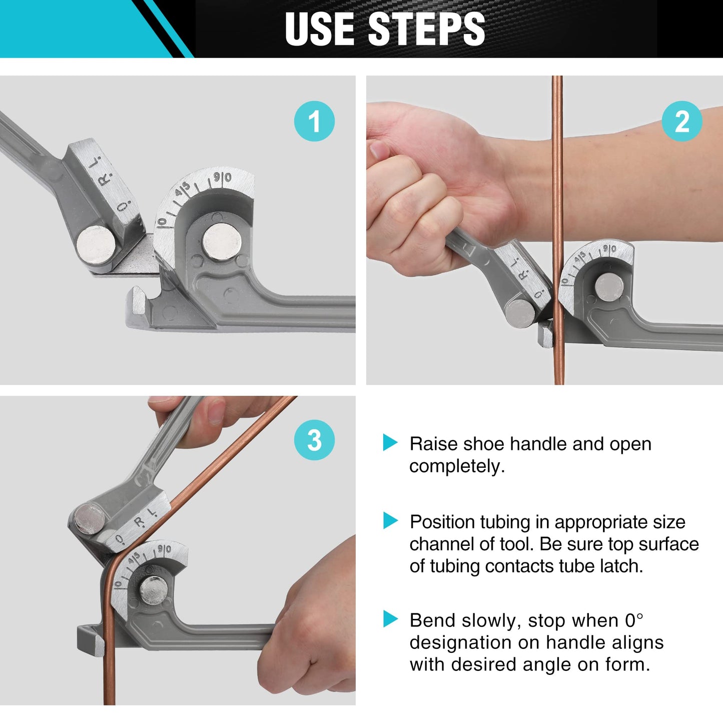 DURATECH Tube Bender, Pipe Bender, 3-IN-1, 1/4", 5/16", 3/8", for Copper, Brass, Aluminum and Thin Steel Pipes