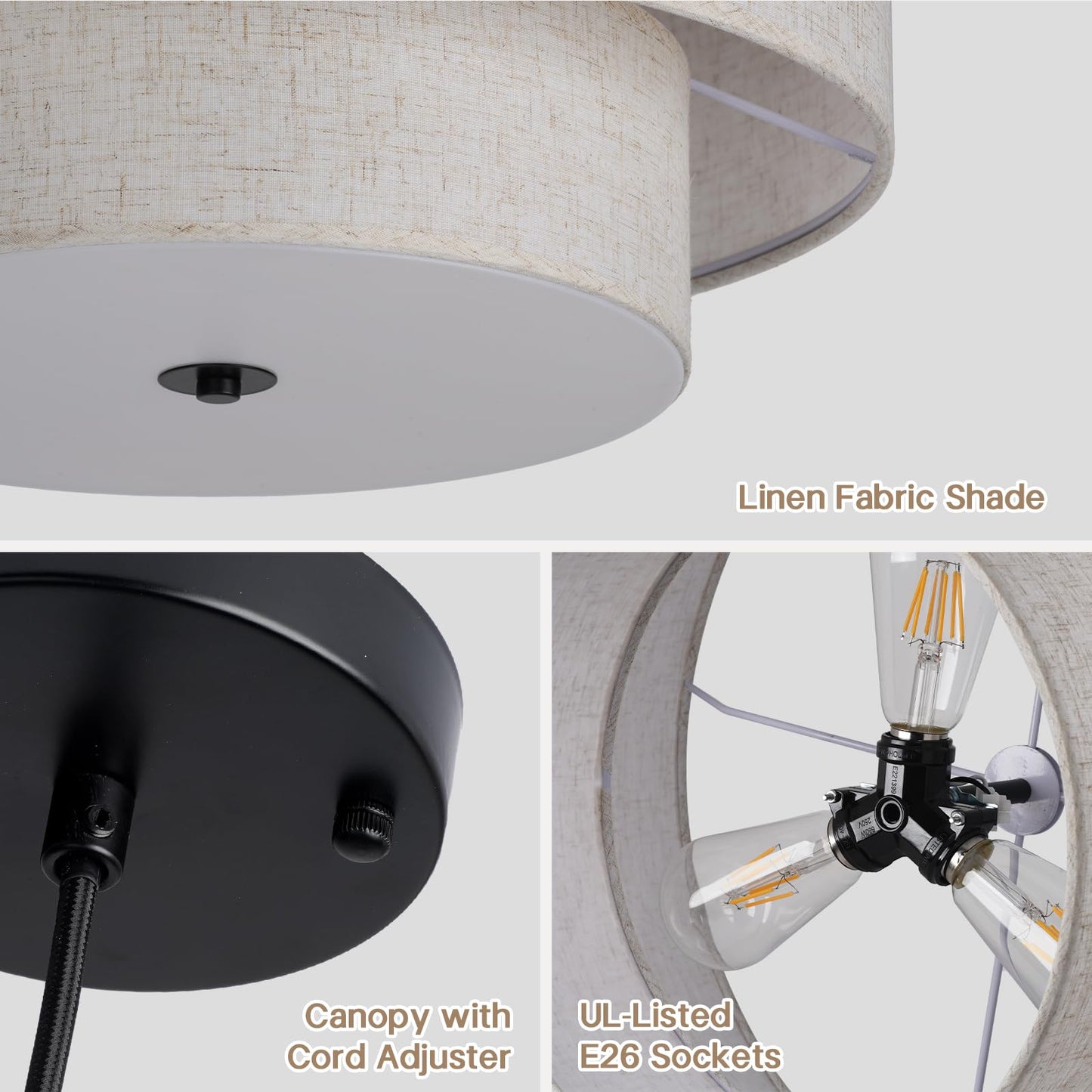 **HILUXIA 18” Modern Double Drum Fabric Pendant Light, Dual Layer Hanging Ceiling Chandelier for Dining Room, Living Room, Bedroom & Kitchen**