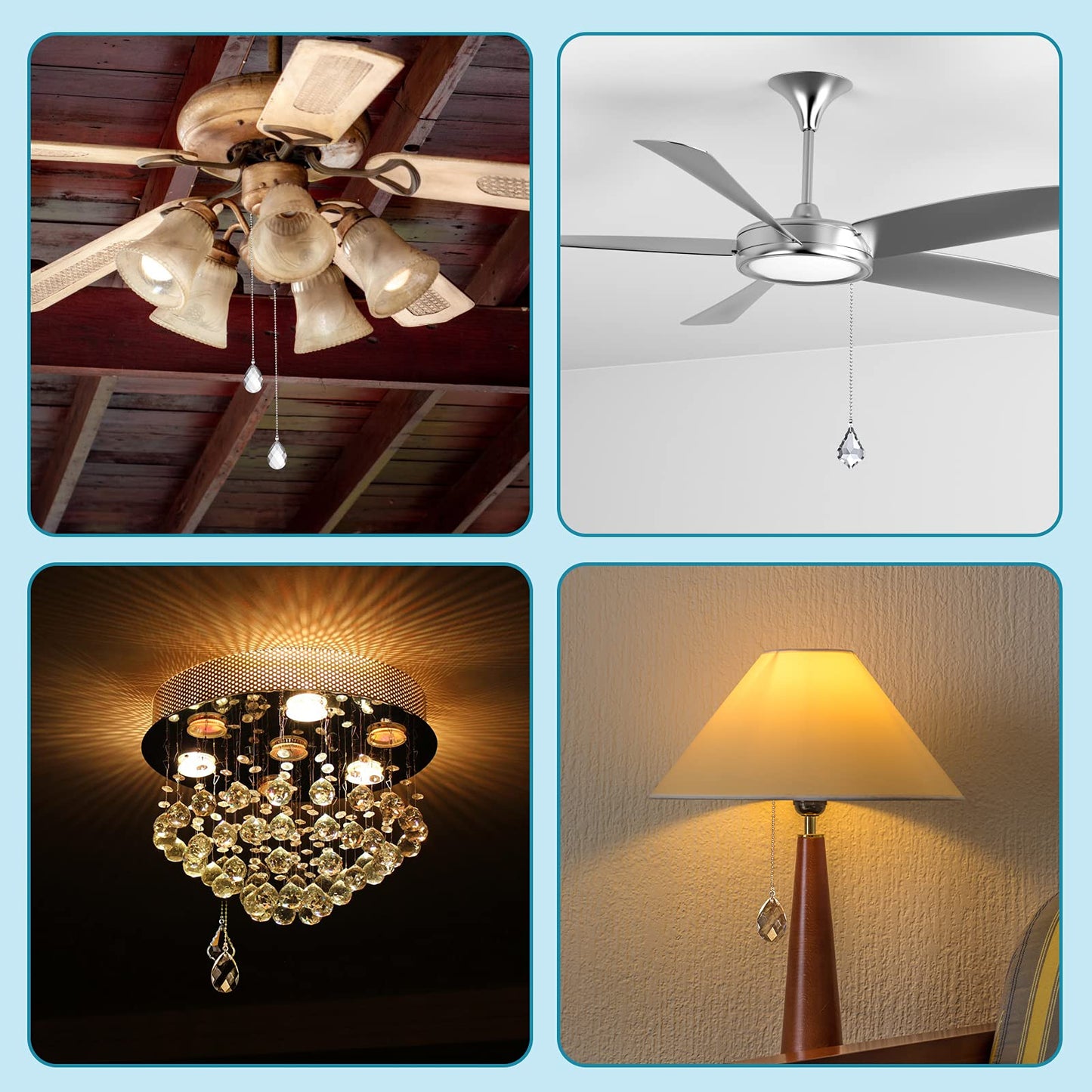 LINGTONG 2PCS Ceiling Fan Pull Chains, Premium Fan Pull Chain with 20-inches Extension Chains