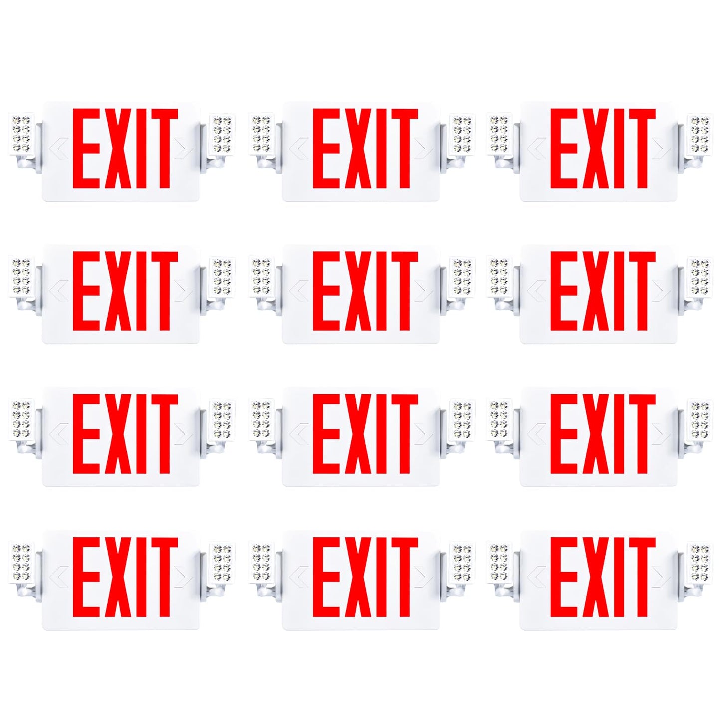 Sunco 12-Pack Red Exit Signs with Emergency LED Lights, Backup Battery, Fire Resistant, Wall/Ceiling Mount, Commercial UL Rated