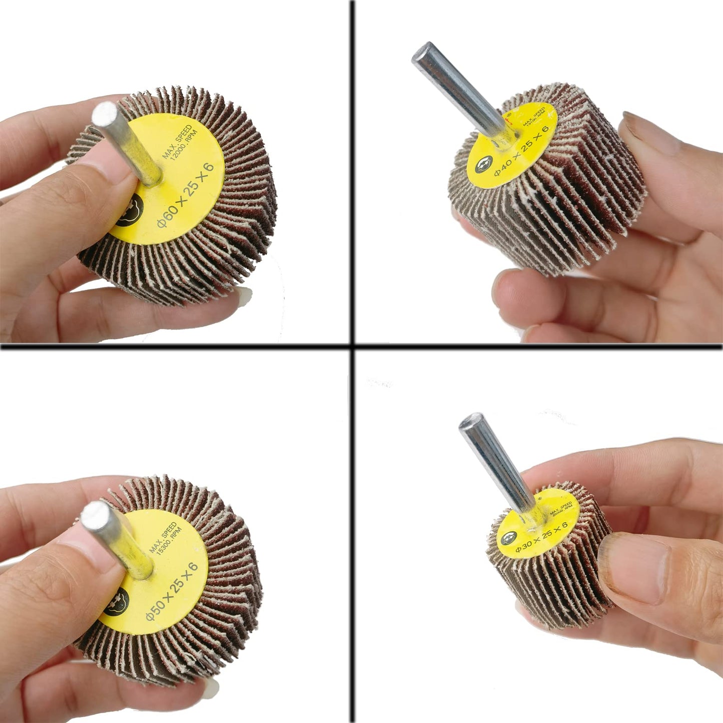 Tonmp 44 Pack 7 Size 80 Grit 1/4" Abrasive Flap Wheel Sander Set, Aluminum Oxide Flap Wheels Cylindrical Shape Sanding Wheel-1/4 Shank Fits All Drills