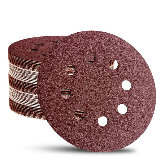 52 Pack 5 Inch 8-Hole Hook and Loop Sanding Discs Sandpaper Red Round 60 80 120 220 320 Mixed Grits Sandpaper for Random Orbital Sander