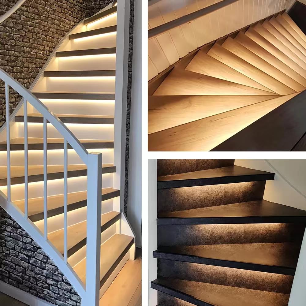 SuperStairLED Motion-Activated LED Stair Light Kit with Daylight Sensor, Cuttable 3000K COB Strips, Fits up to 16 Steps
