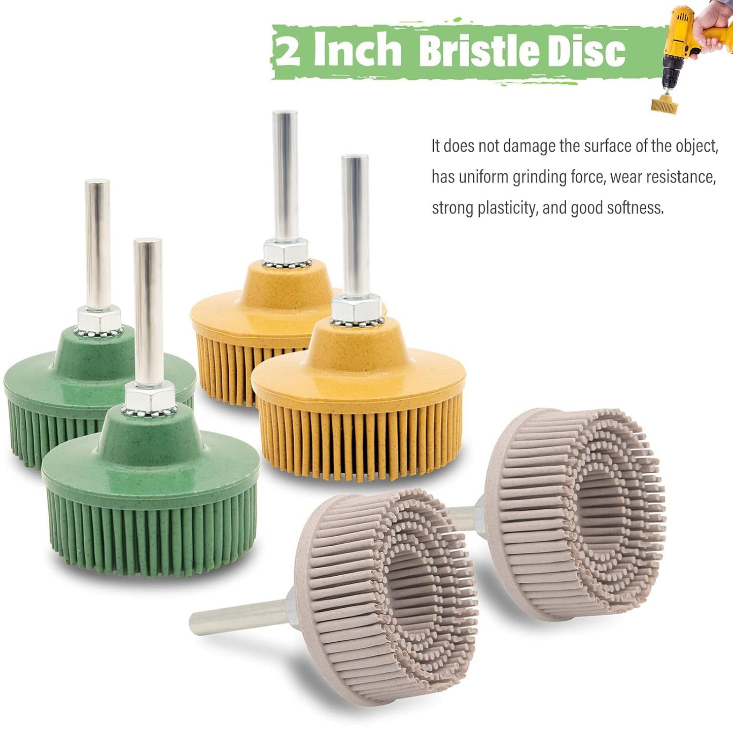 2 Inch Bristle Disc,6 Pieces Bristle Disc Grade - 120# 80# 50# Grit Abrasive Coating Removal Disc for Metal with 1/4 Inch Shank Attachment