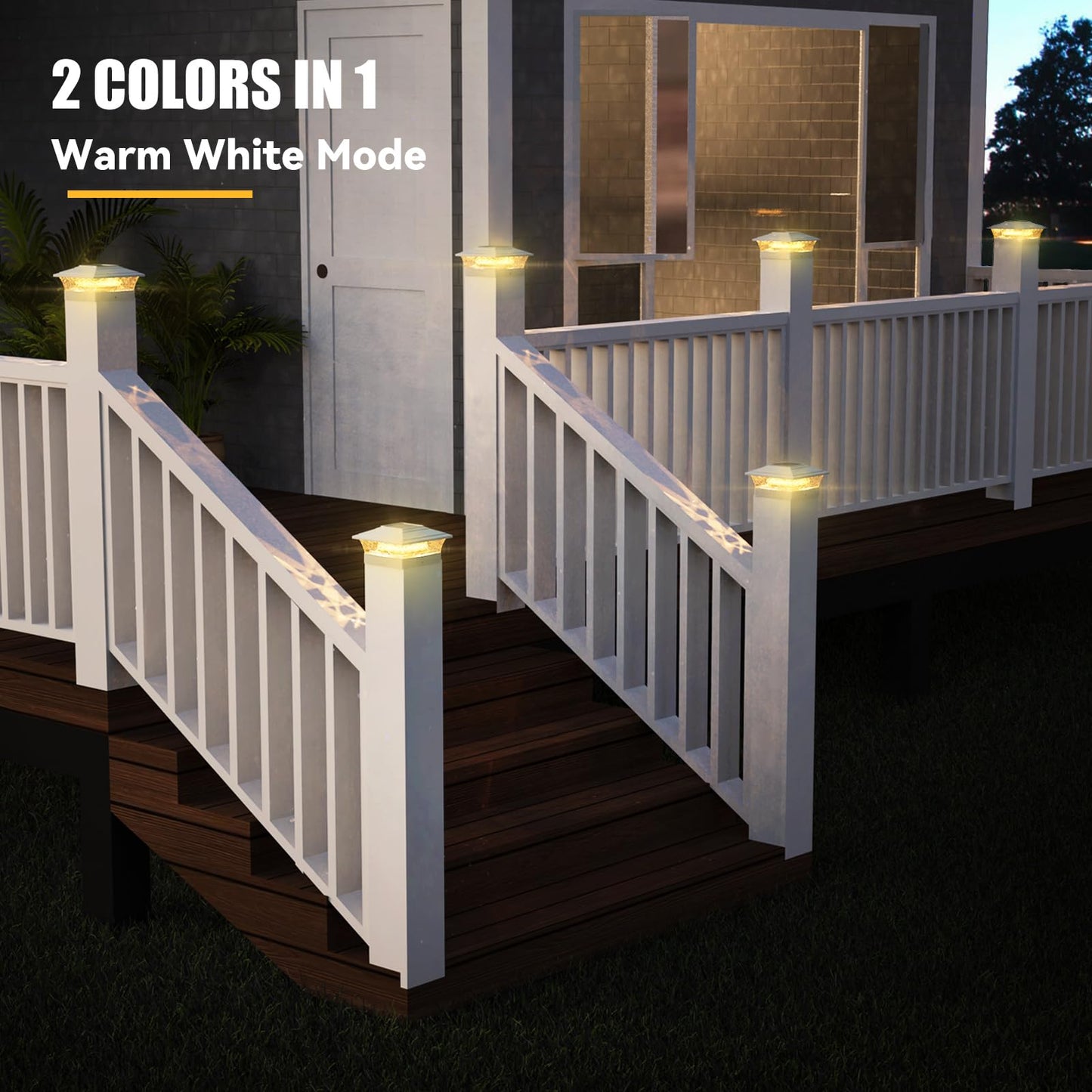 APONUO 12-Pack Solar Post Cap Lights, 16 LED, 2 Modes, Waterproof, for 4x4-6x6 Vinyl/Wood Deck, Fence, Porch (White)