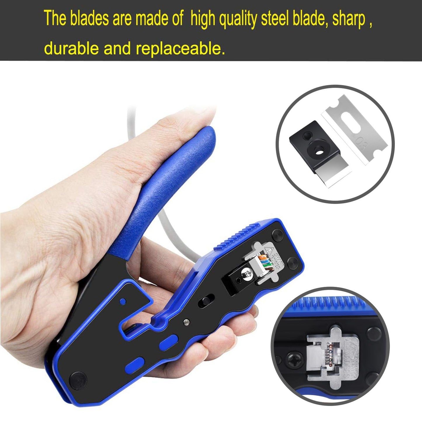 RJ45 Crimp Tool Pass Through Crimper Cutter for Cat6a Cat6 Cat5 Cat5e 8P8C Modular Connector Ethernet Crimper Tool