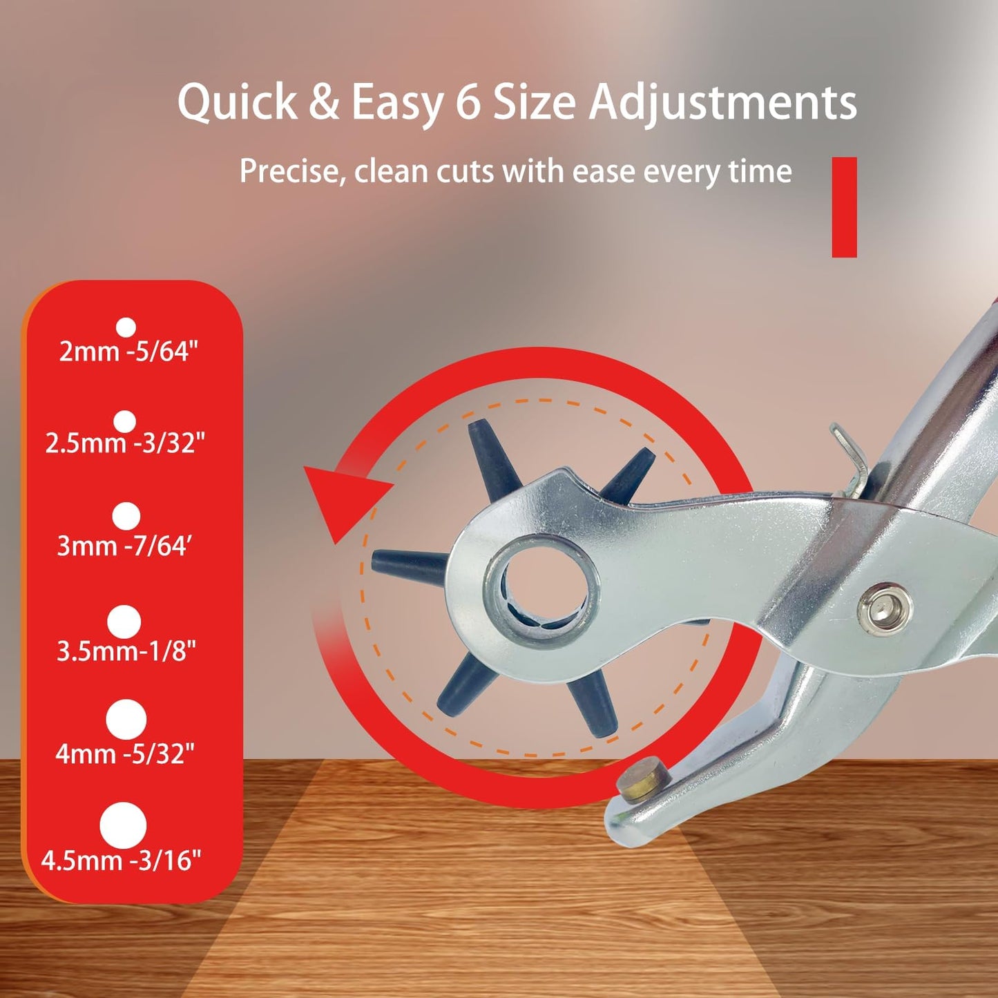 Adorox Leather Hole Punch – 6-Size Revolving Heavy Duty Punch Tool with Ruler & Deburring File for Belts, Straps, DIY Leathercraft