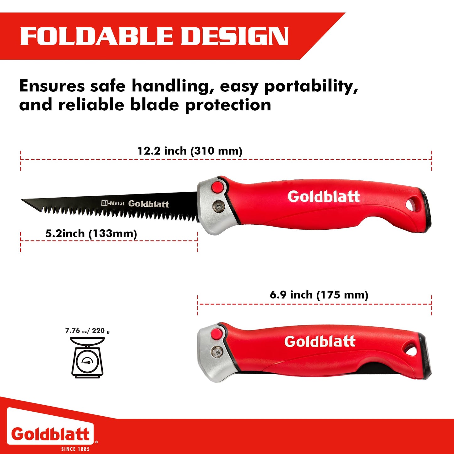 Goldblatt Folding Drywall Saw, Jab Saw, Hand Saws with Soft Grip Handle, Sheetrock Saws for Wallboard, Drywall, Plywood and PVC