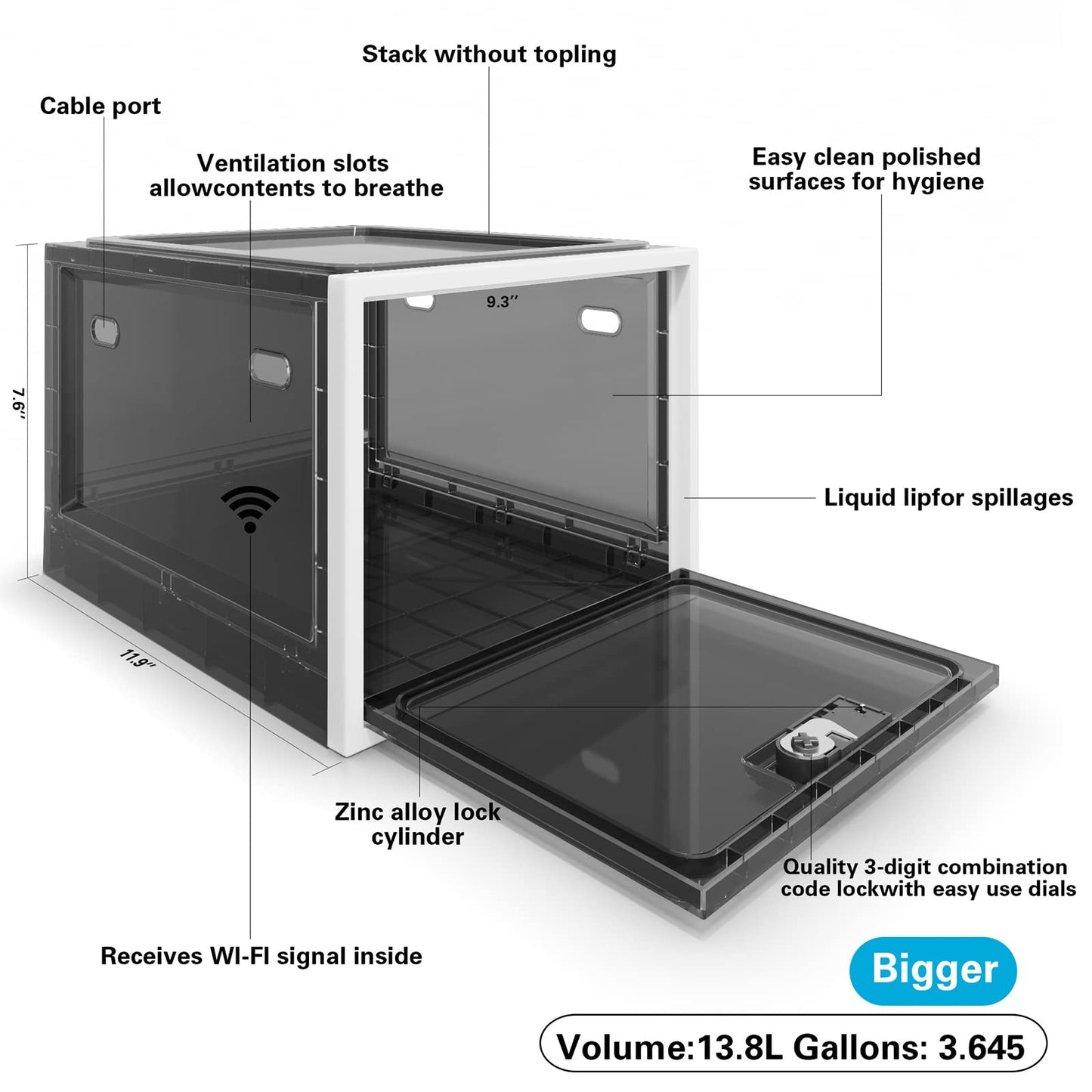 BUG HULL Large Capacity Medication Lock Box, Fridge Lock Box for Medicine Safe, Locking Medicine Box with Code for Snack, Food and Home Safety