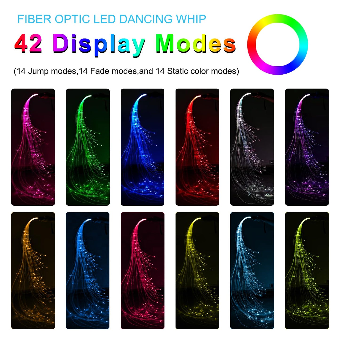 LQMEILI 6ft LED Fiber Optic Whip Lights, 12 Colors, 36 Modes, 360° Swivel Pixel Space Whip for Raves, Dance, Festivals & Parties