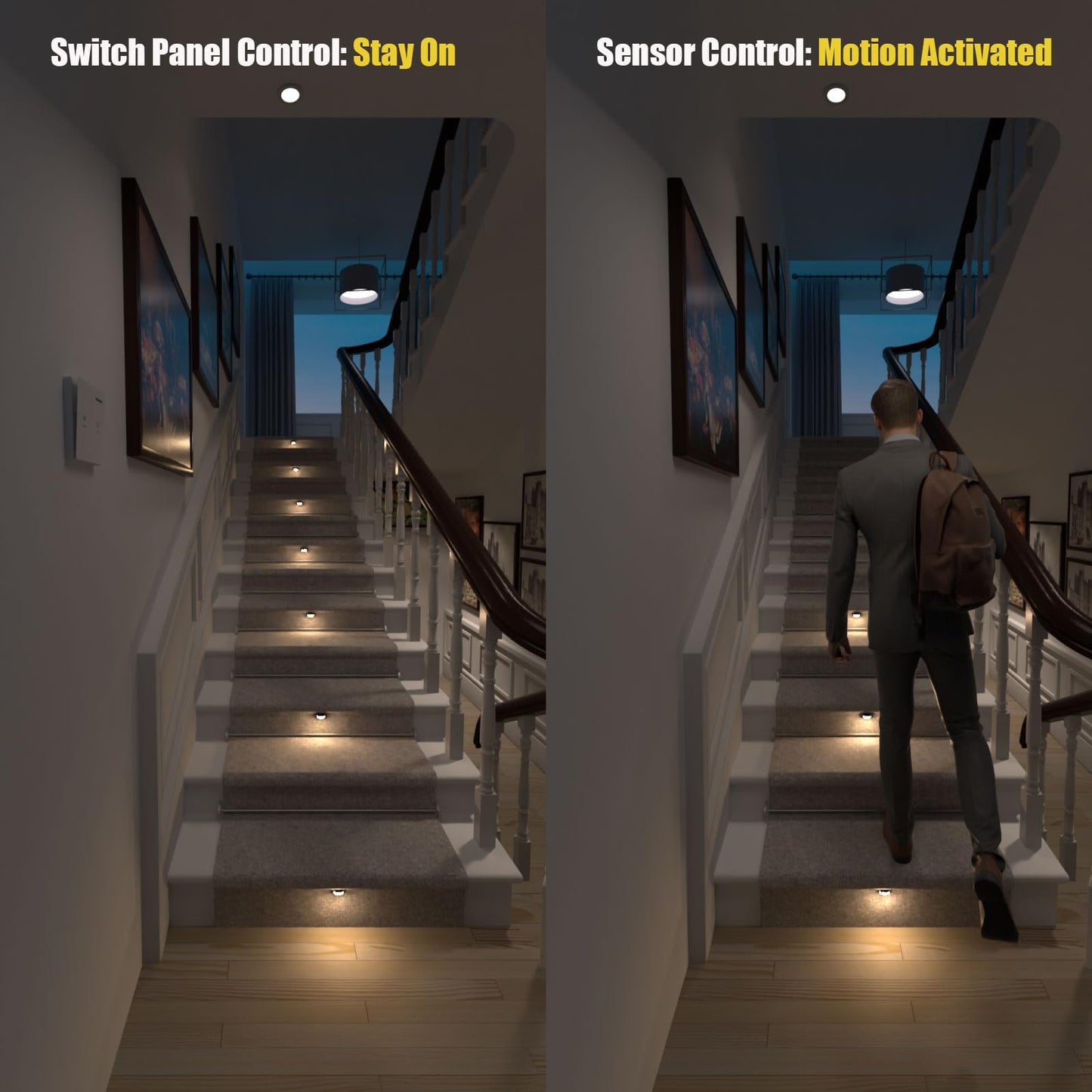 **RWOFNIA Motion-Activated LED Stair Lighting Kit, Warm White 2700K Mini Lights for Indoor Carpeted or Wooden Stairs, 8 Bulbs**