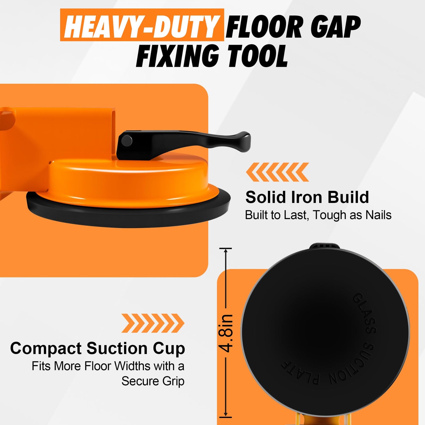 Floor Gap Fixer Tool Kit with Rubber Mallet & Suction Cup, Iron Body, 5 Sticky Pads for Laminate, Vinyl, Wood & Tile Flooring Repair