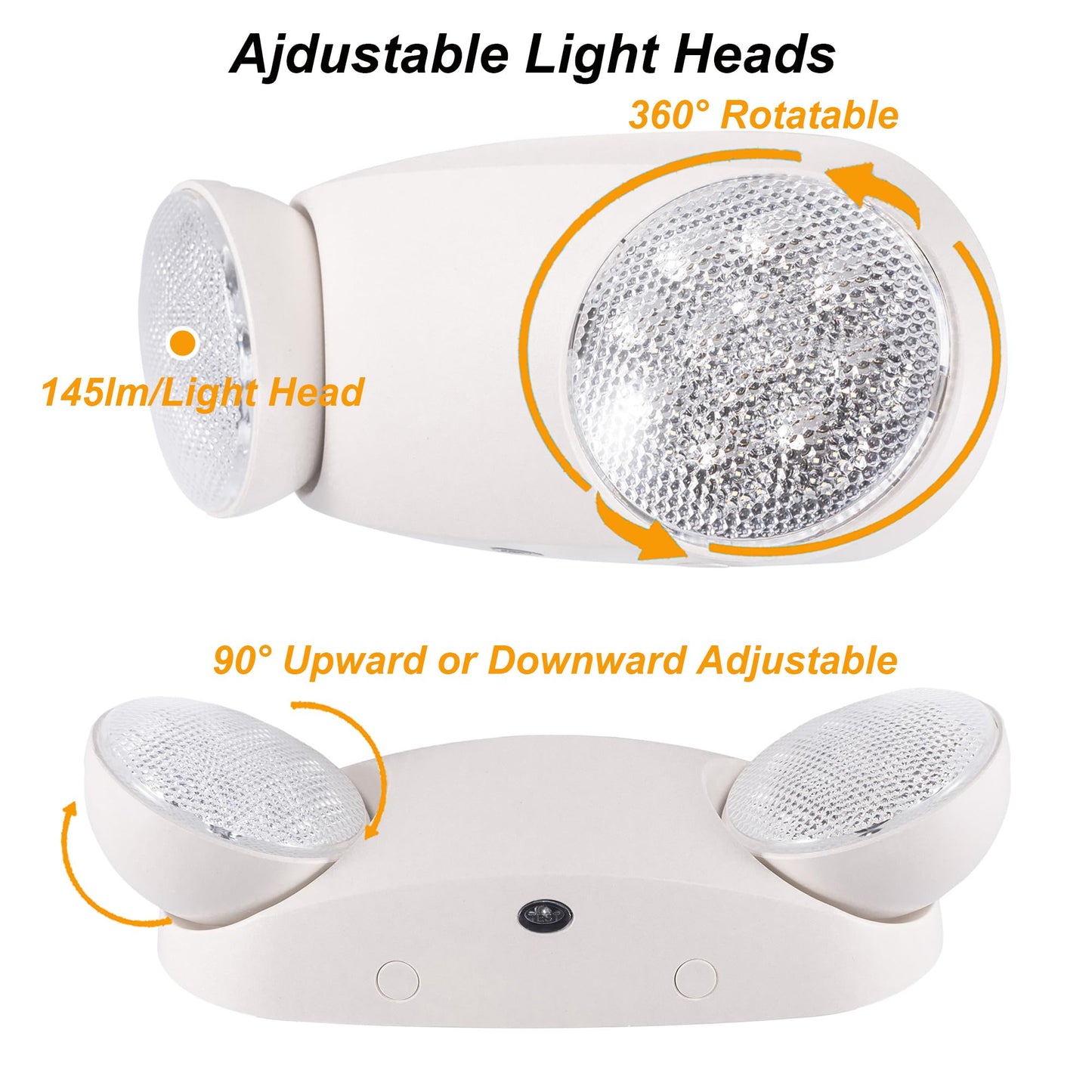 GRUENLICH LED Emergency Light, Exit Lighting Fixtures with 2 LED Bug Eye Heads and Back Up Batteries, UL 924 Qualified, 120/277 Voltage, 1-Pack