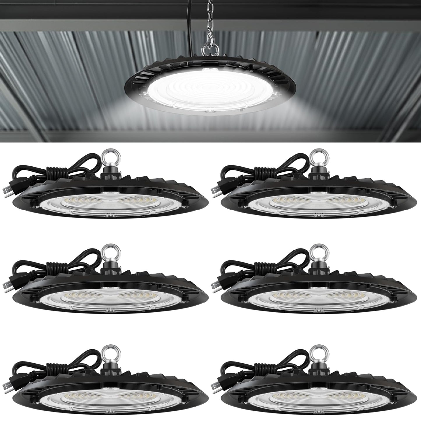 Sunco 6-Pack UFO LED High Bay Light 150W 19500LM 5000K Ultra Bright Commercial Shop Light for Warehouse, Garage & Workshop