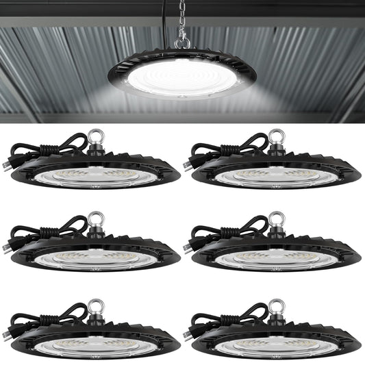 Sunco 6-Pack UFO LED High Bay Light 150W 19500LM 5000K Ultra Bright Commercial Shop Light for Warehouse, Garage & Workshop