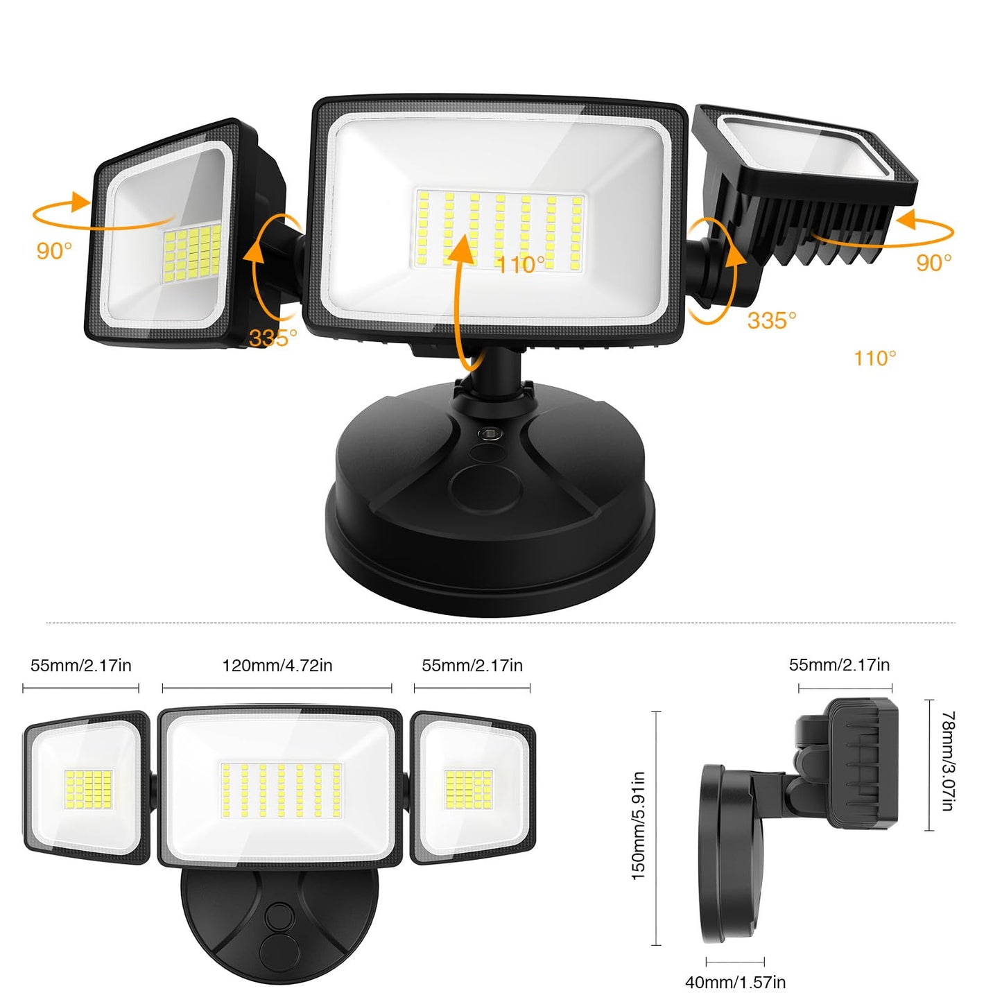 Onforu 75W Outdoor LED Flood Light, 7000LM Bright, 3 Adjustable Heads, IP65 Waterproof, 6500K Security Wall-Mount Light